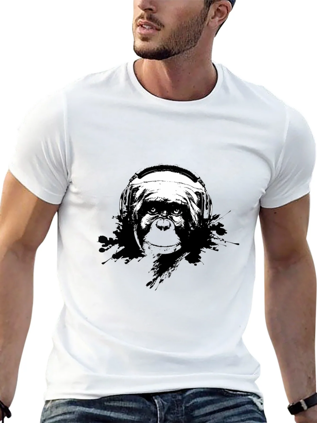Monkey DJ Graphic Tee - Black Cotton T-Shirt