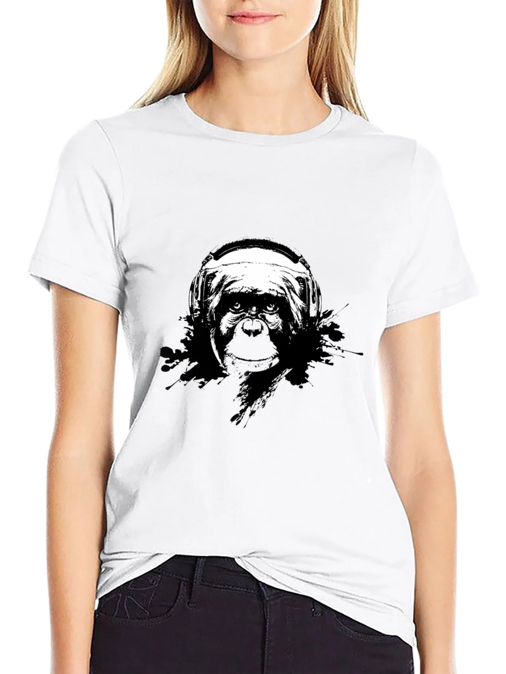 Monkey DJ Graphic Tee - Black Cotton T-Shirt