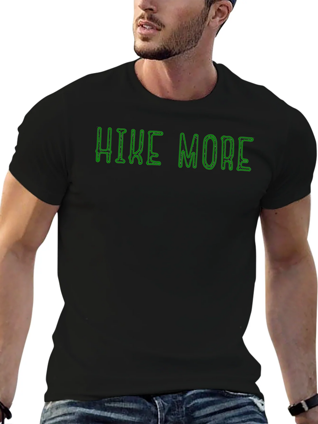 Hike More Black Cotton Graphic Tee