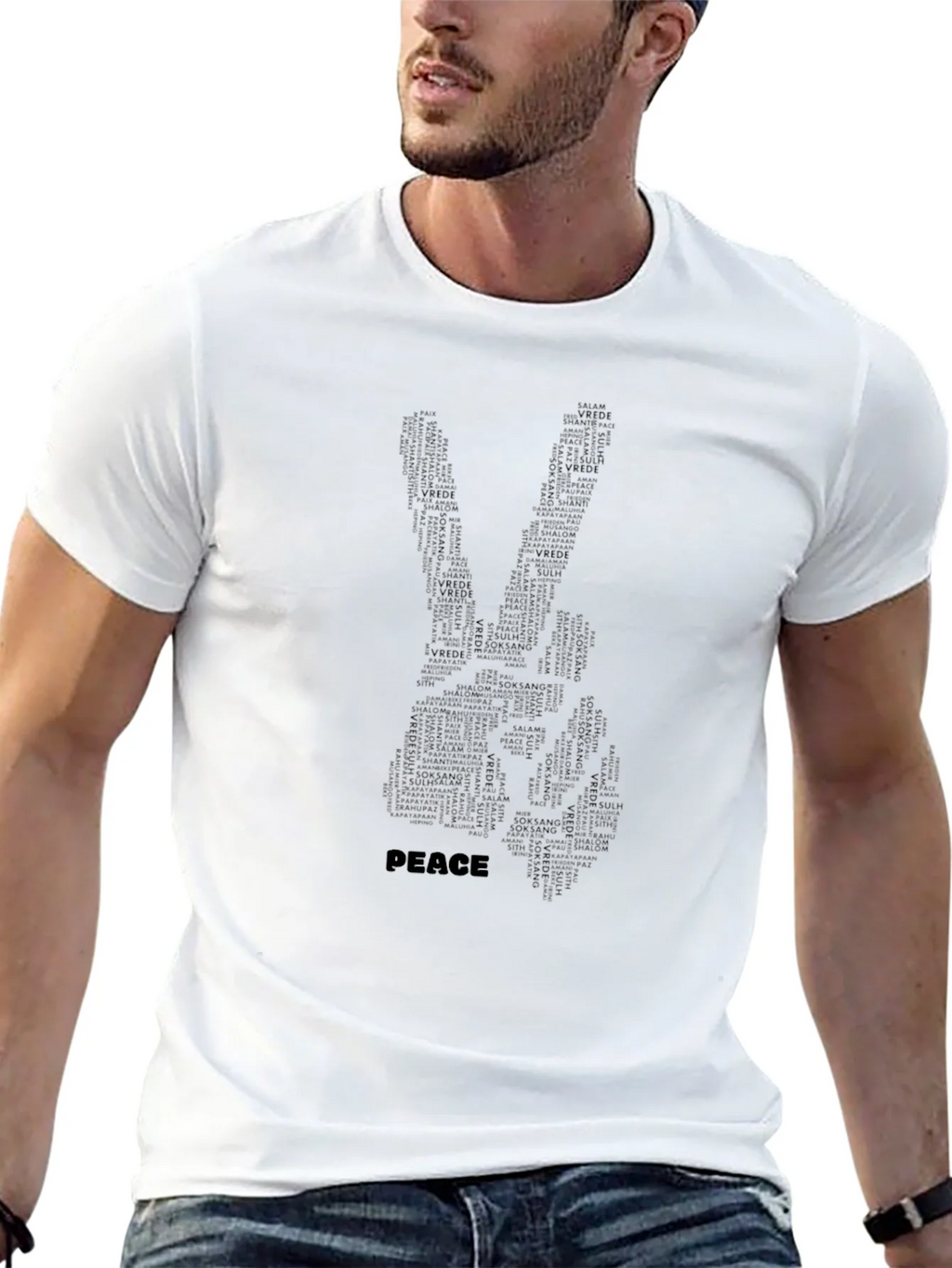 Peace Sign Word Art T-Shirt - Black