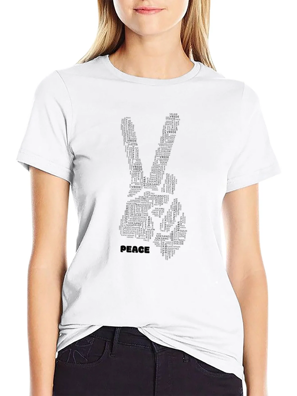 Peace Sign Word Art T-Shirt - Black