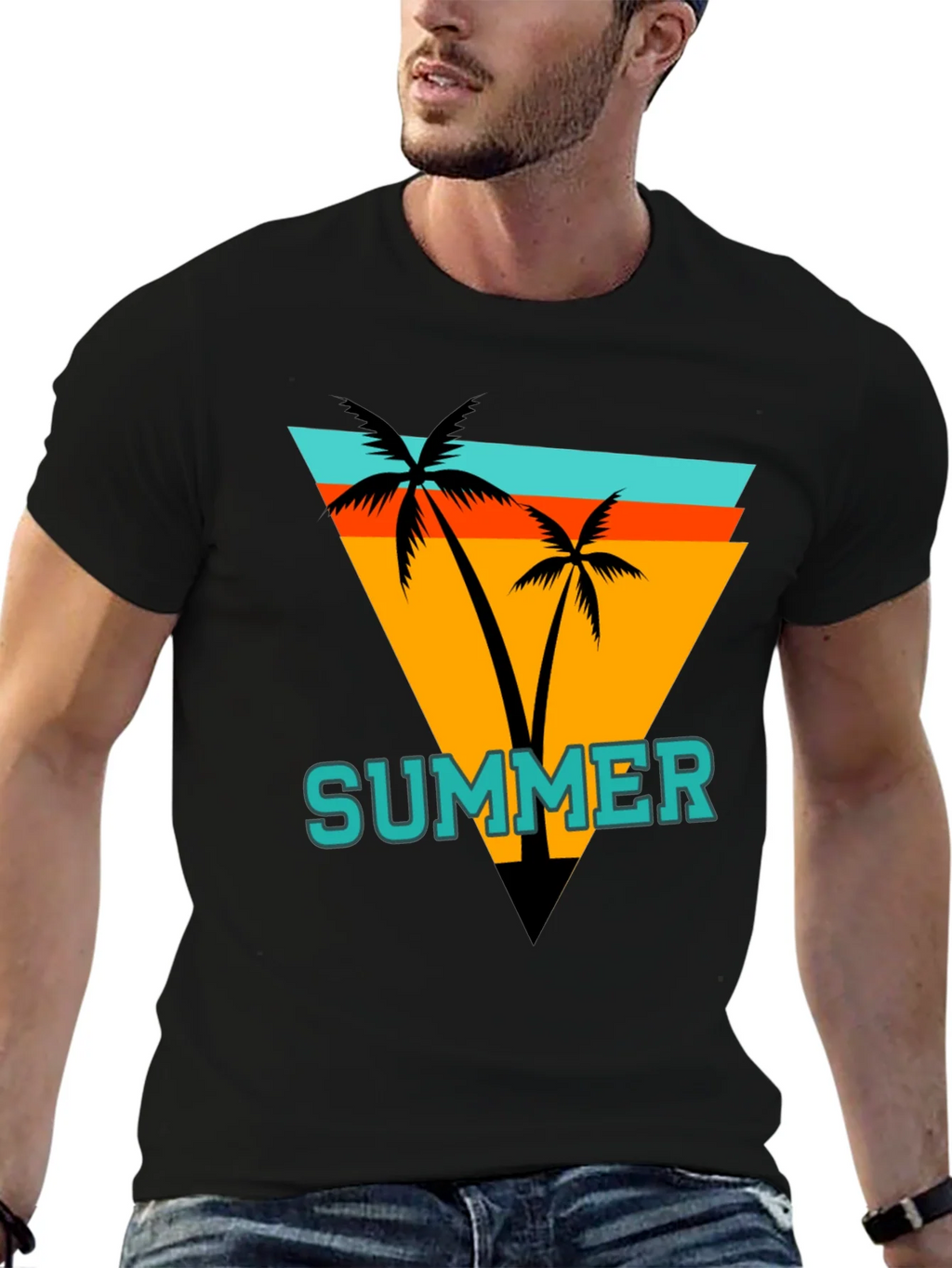 Summer Palm Graphic Tee - Retro Beach Vibes