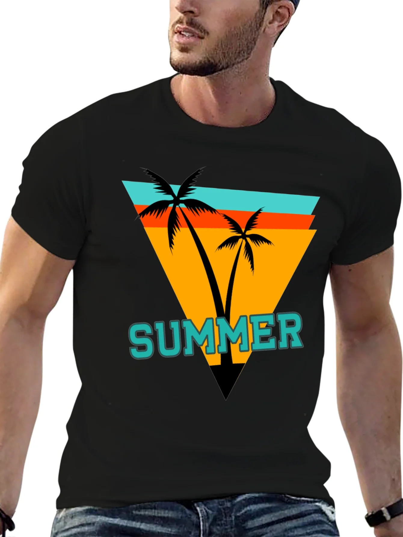 Summer Palm Graphic Tee - Retro Beach Vibes