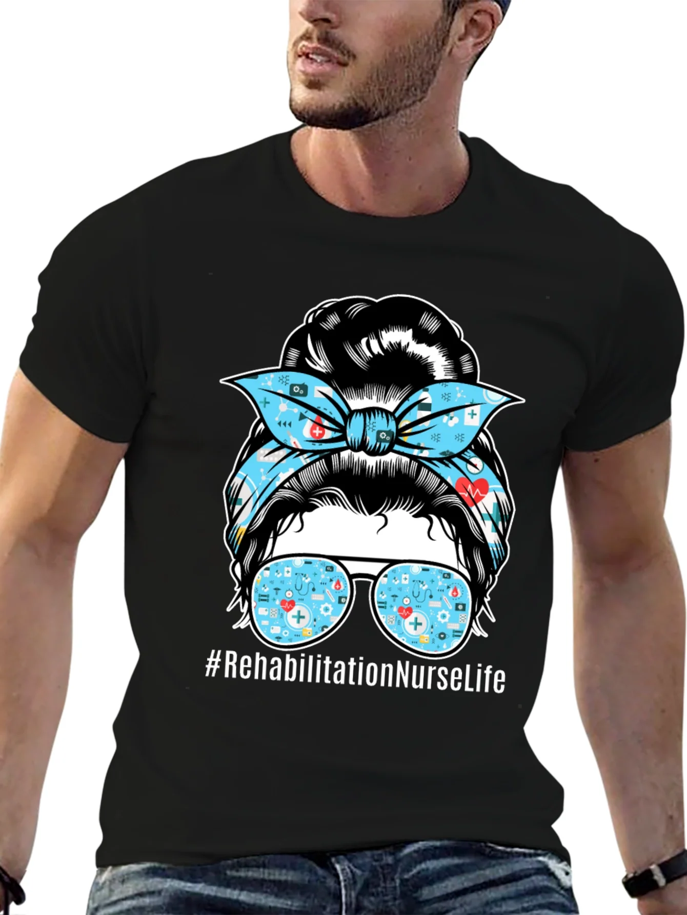 Rehabilitation Nurse Life Messy Bun T-Shirt