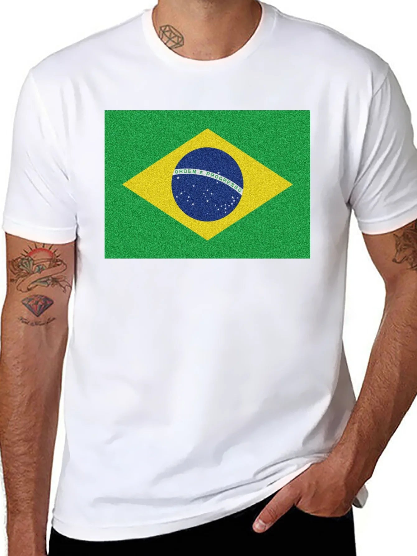 Brazil Flag Graphic Tee - Black Cotton T-Shirt
