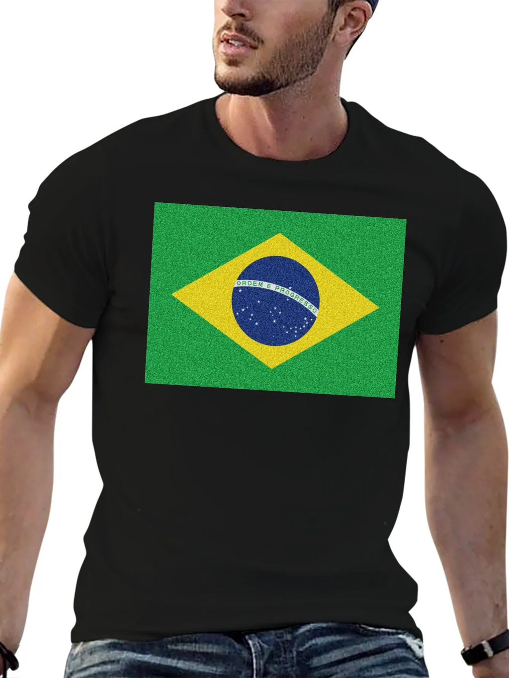 Brazil Flag Graphic Tee - Black Cotton T-Shirt