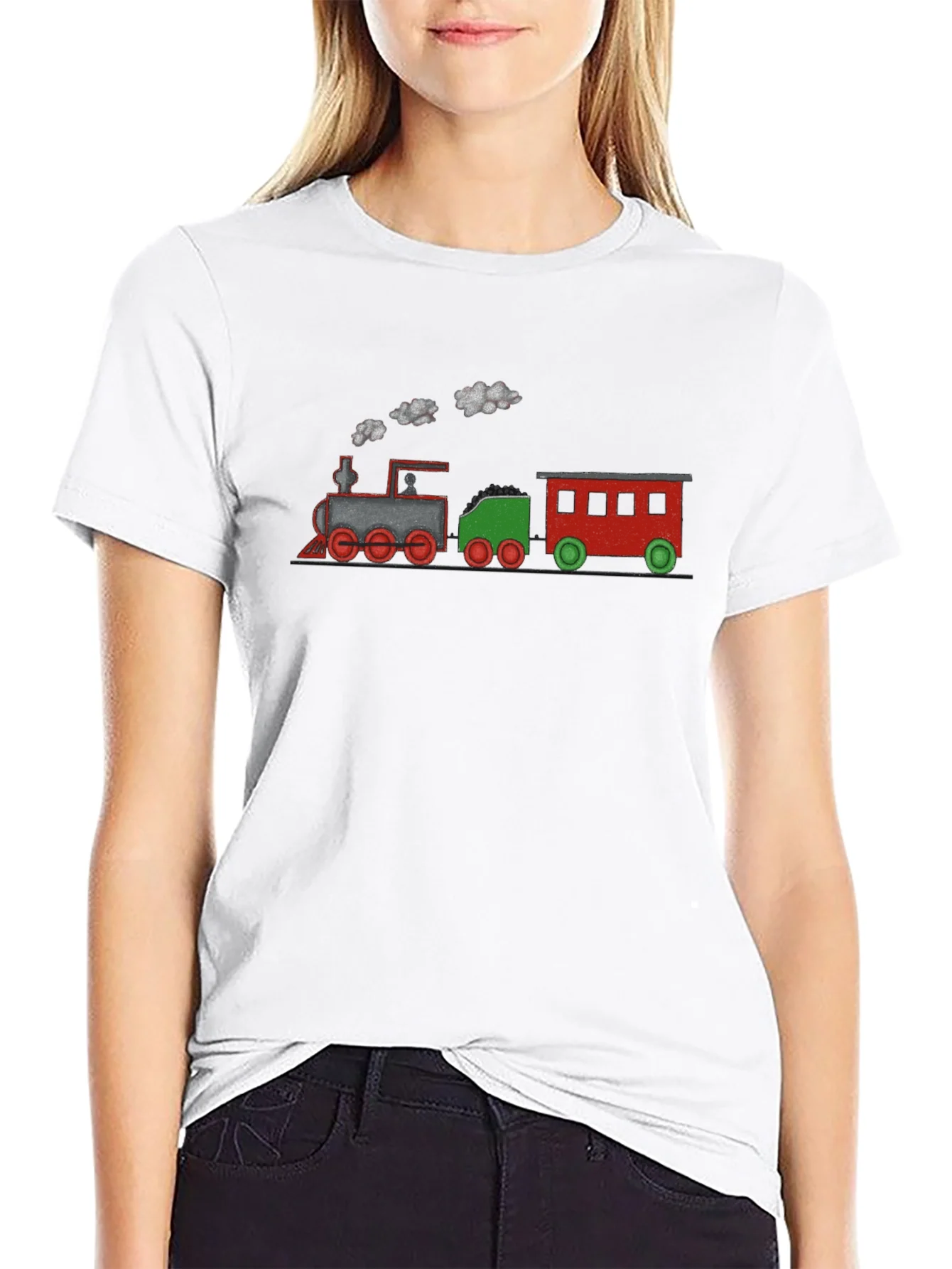Train Graphic Tee - Black Cotton Blend T-Shirt