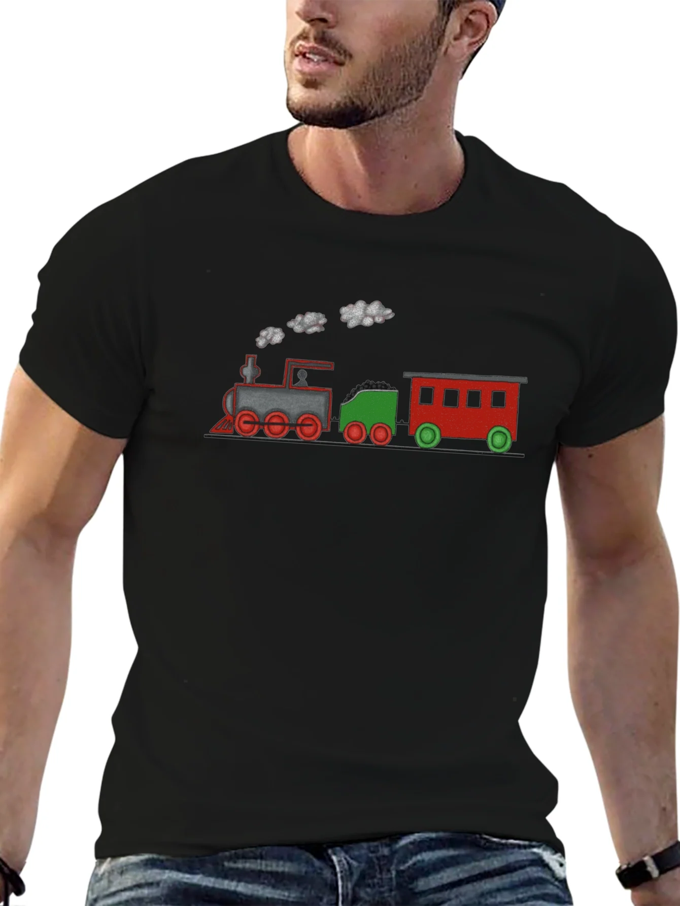 Train Graphic Tee - Black Cotton Blend T-Shirt