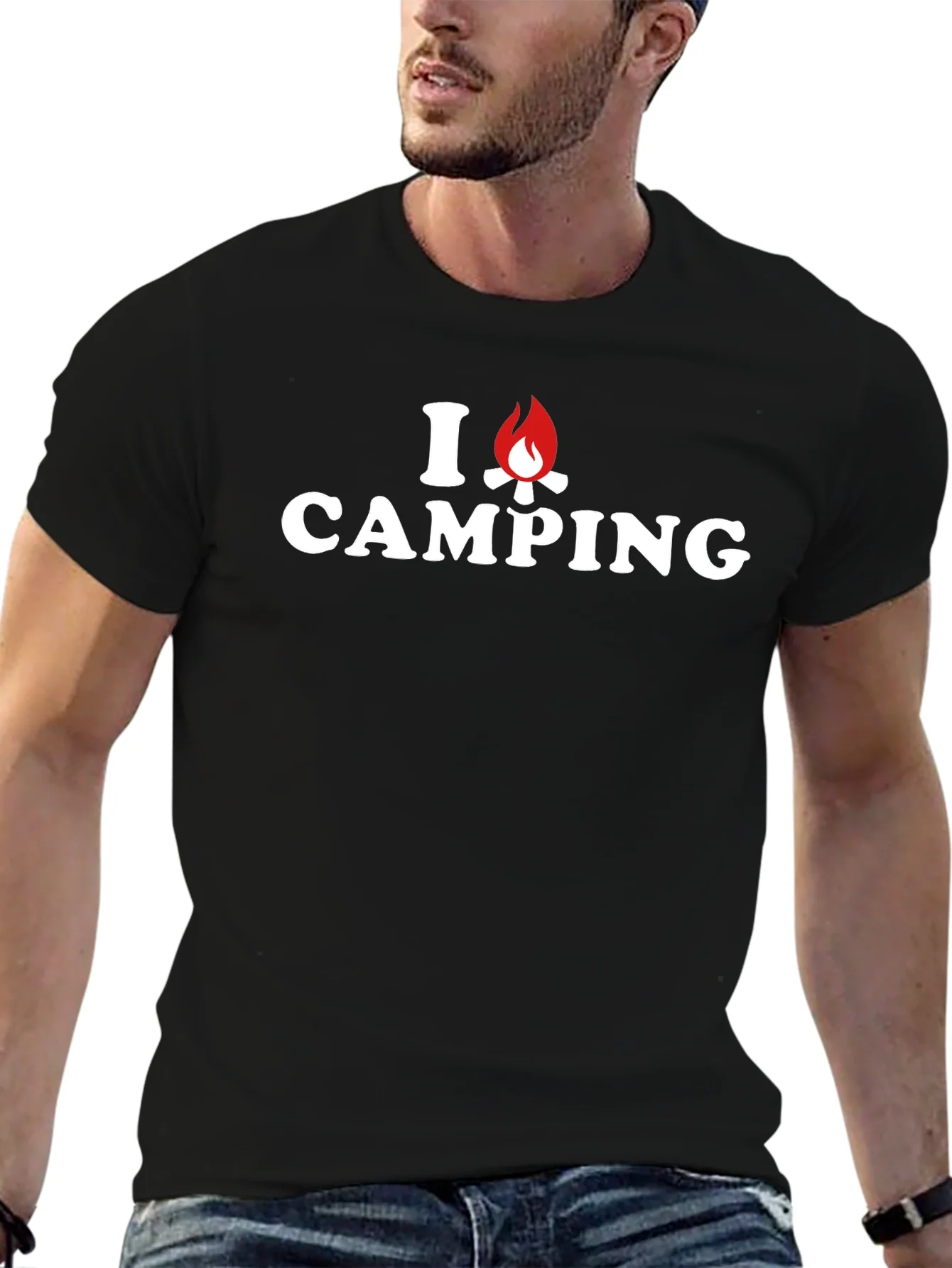 I Love Camping Graphic Tee - Black Cotton T-Shirt