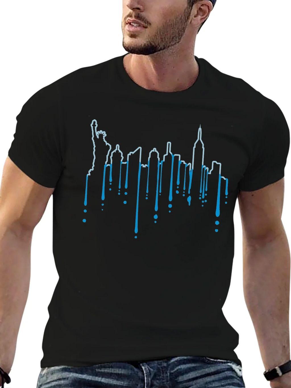 NYC Skyline Drip Graphic Tee - Black
