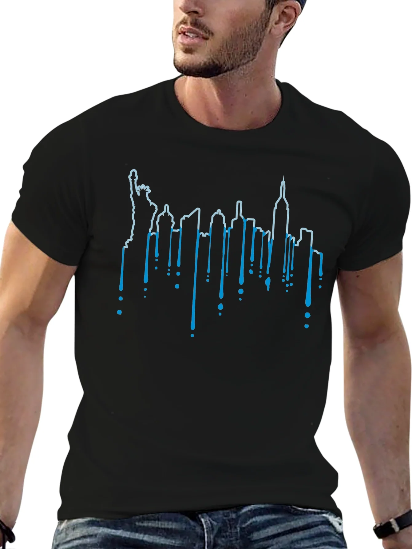 NYC Skyline Drip Graphic Tee - Black