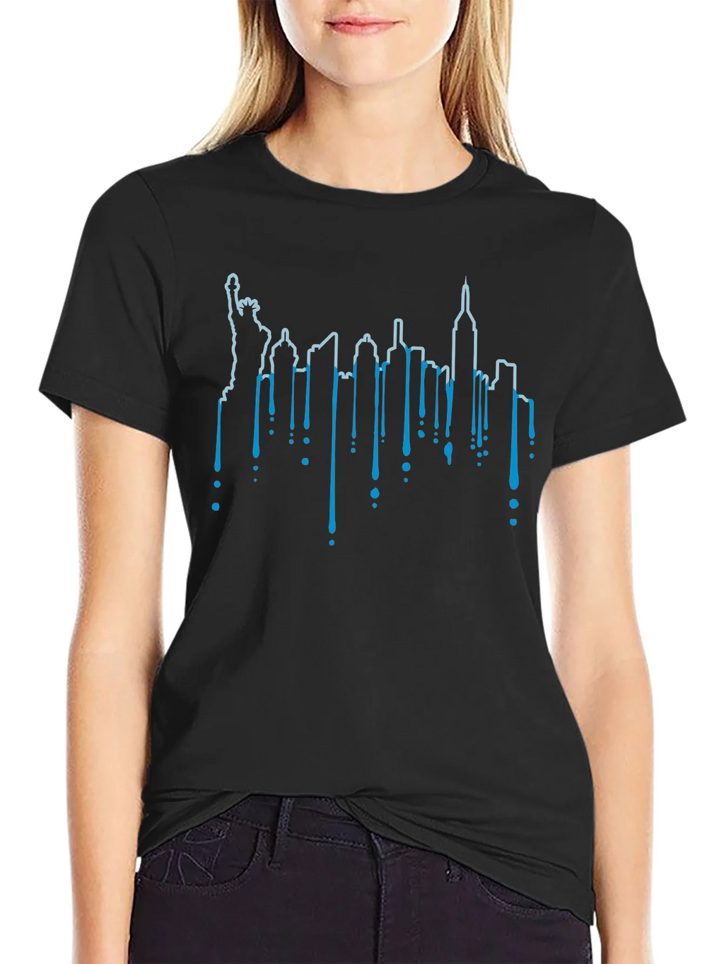 NYC Skyline Drip Graphic Tee - Black