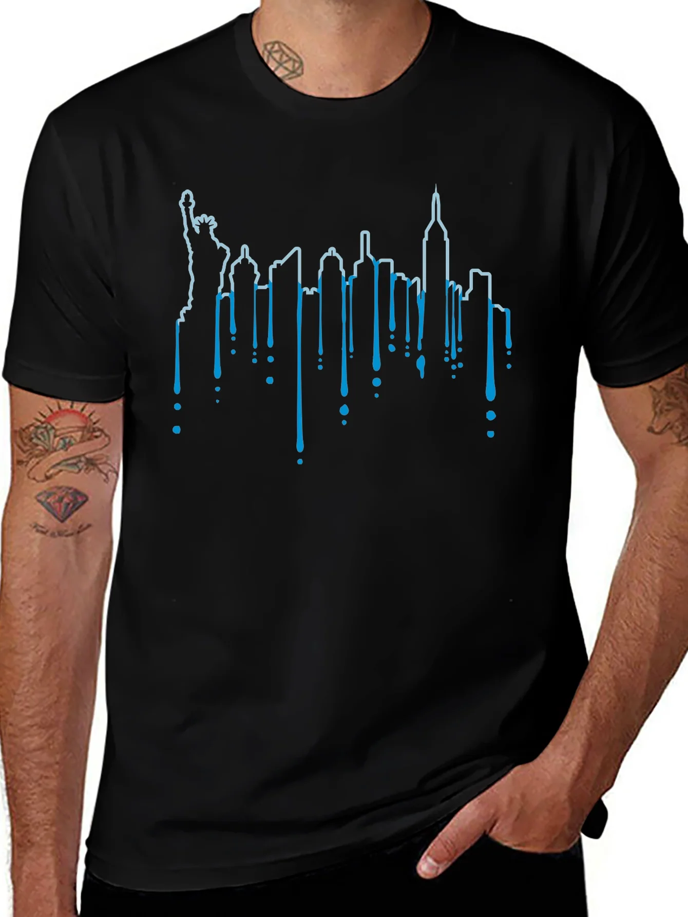 NYC Skyline Drip Graphic Tee - Black