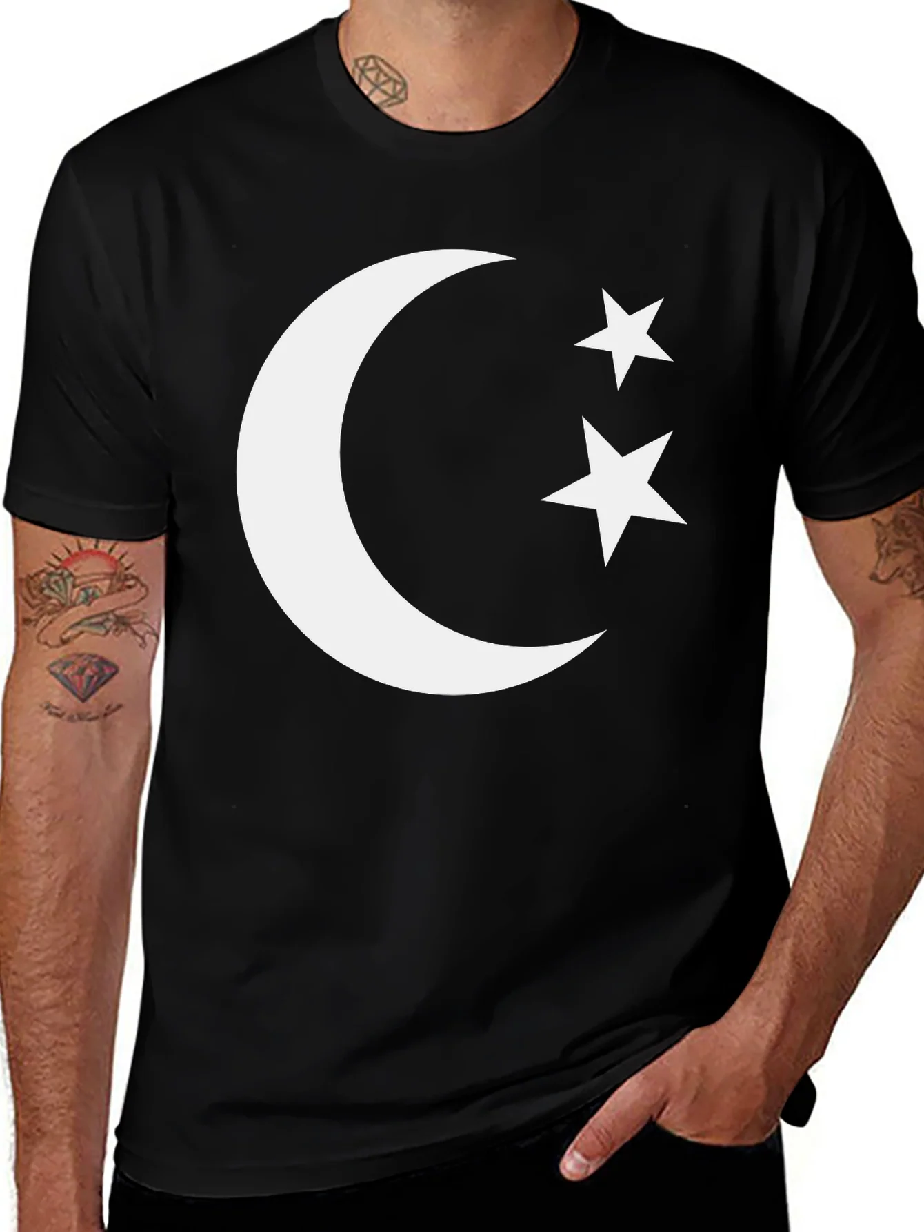 Crescent Moon & Stars Graphic Tee - Black