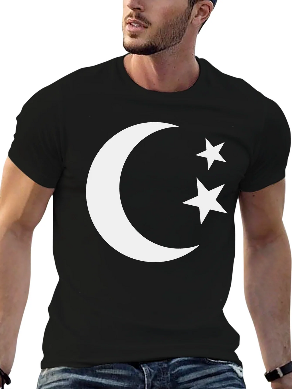 Crescent Moon & Stars Graphic Tee - Black