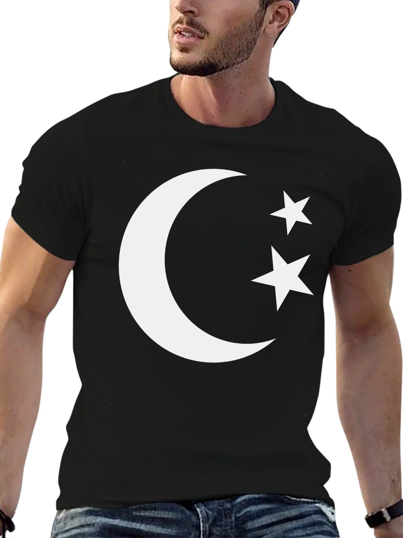 Crescent Moon & Stars Graphic Tee - Black