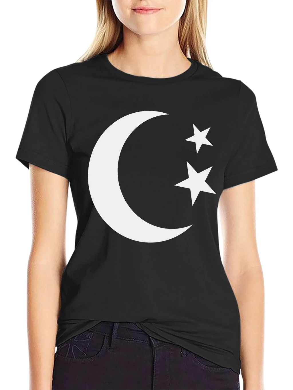 Crescent Moon & Stars Graphic Tee - Black