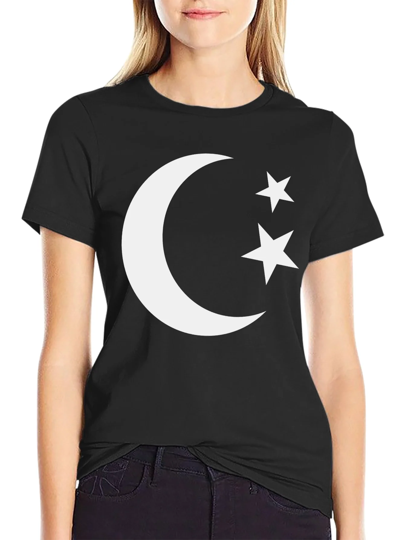 Crescent Moon & Stars Graphic Tee - Black