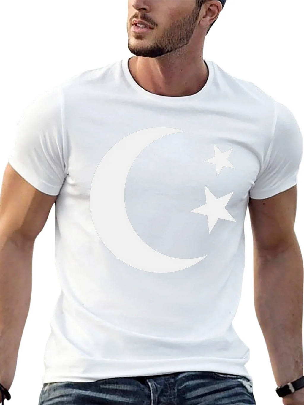 Crescent Moon & Stars Graphic Tee - Black