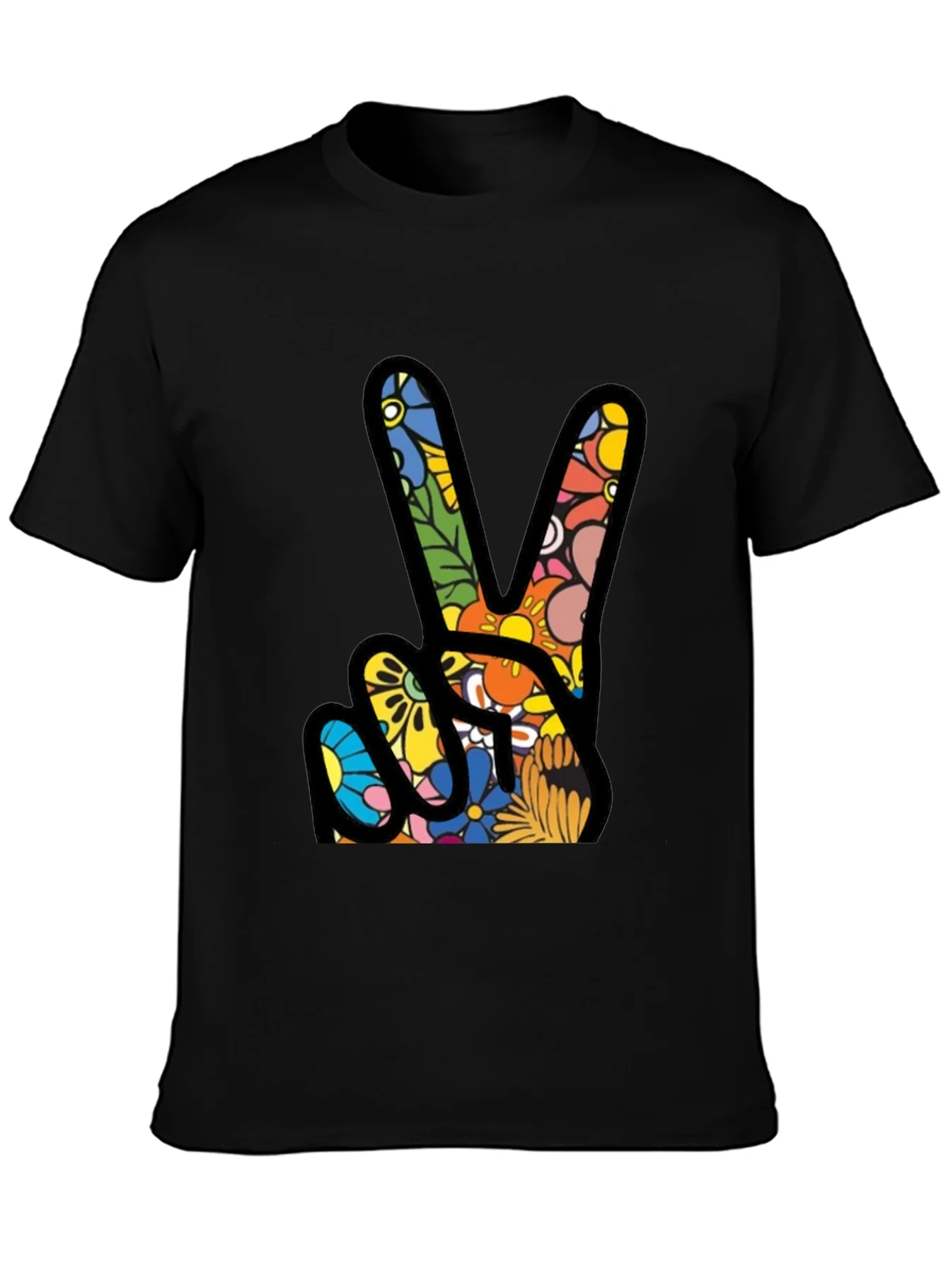 Peace Sign Floral Pattern T-Shirt
