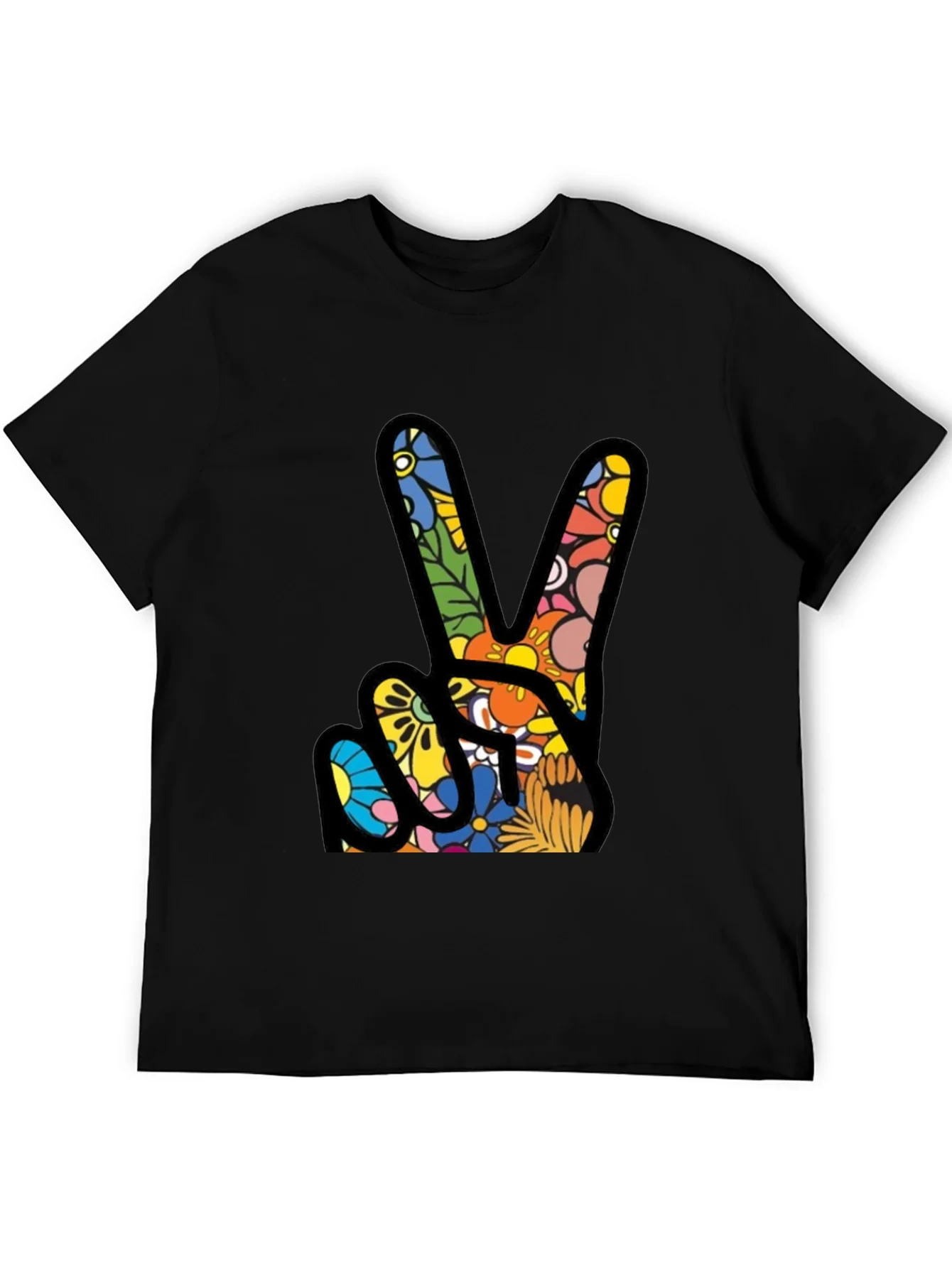 Peace Sign Floral Pattern T-Shirt