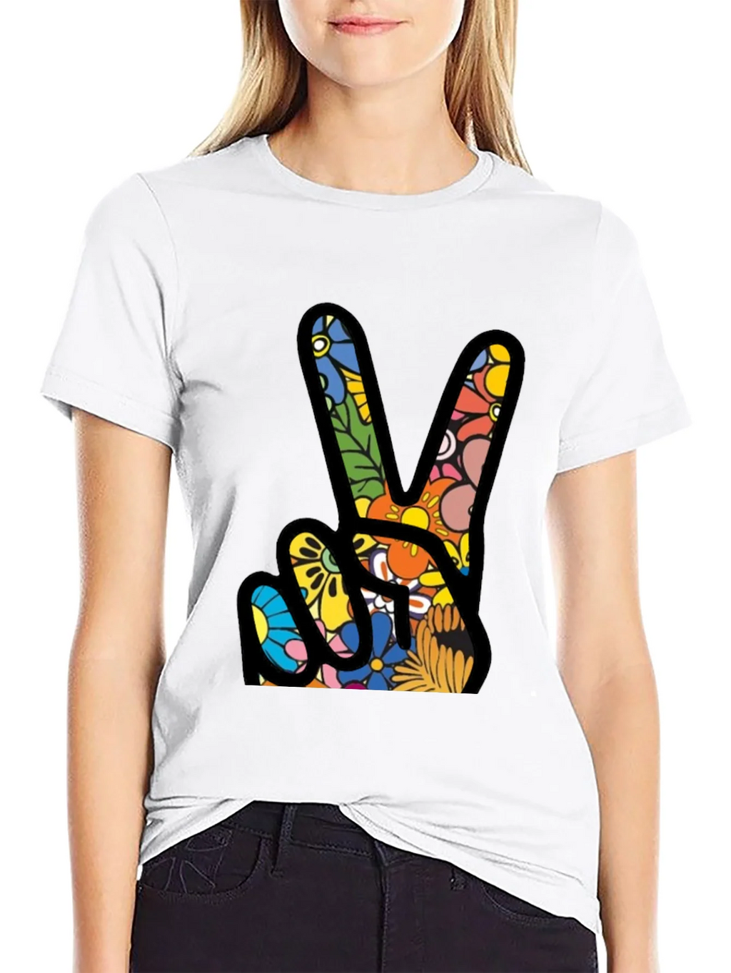 Peace Sign Floral Pattern T-Shirt