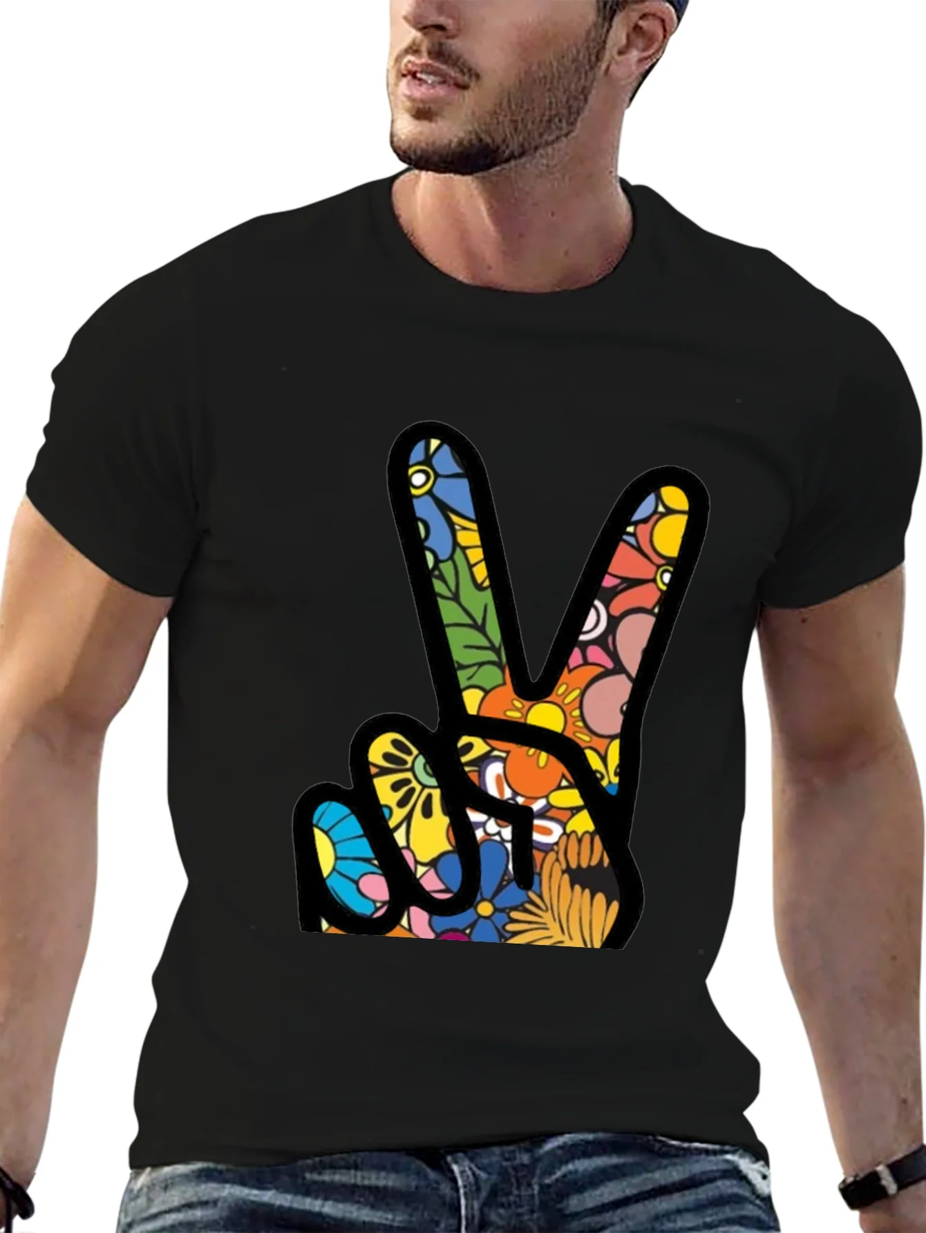 Peace Sign Floral Pattern T-Shirt