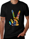 Peace Sign Floral Pattern T-Shirt
