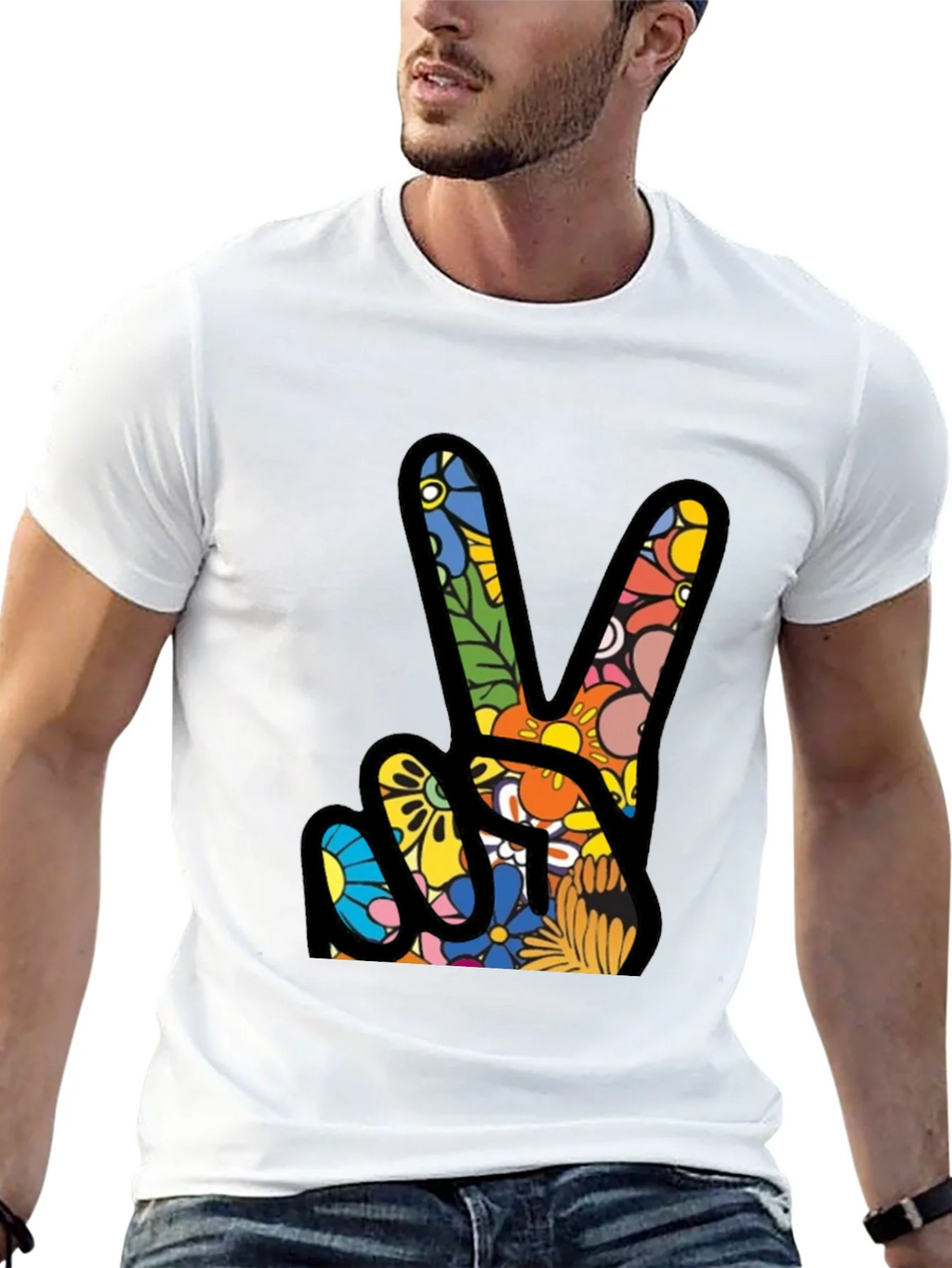 Peace Sign Floral Pattern T-Shirt