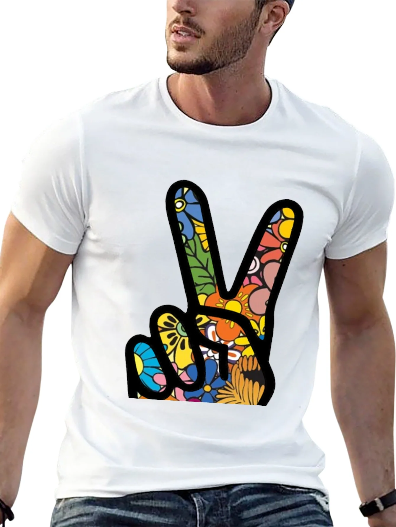 Peace Sign Floral Pattern T-Shirt