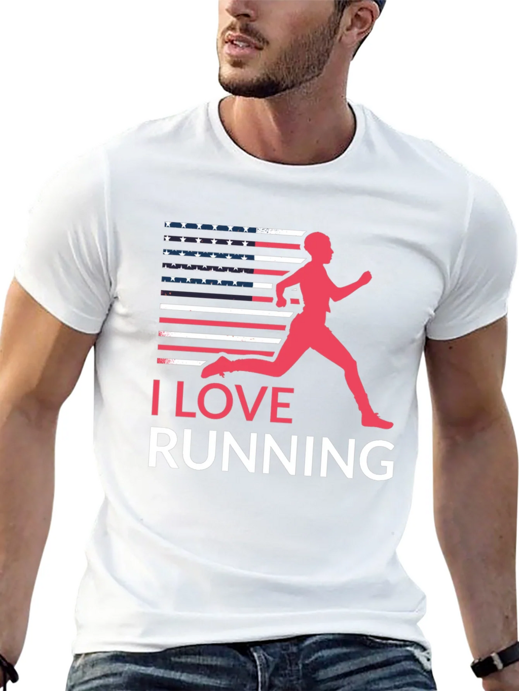I Love Running USA Flag Graphic Tee