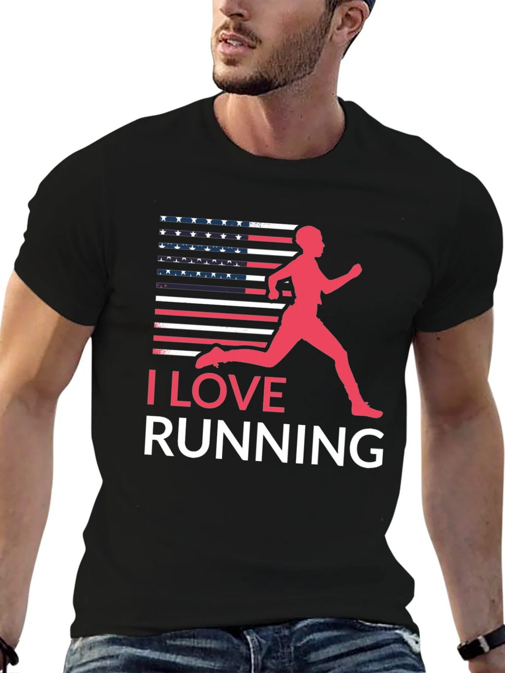 I Love Running USA Flag Graphic Tee