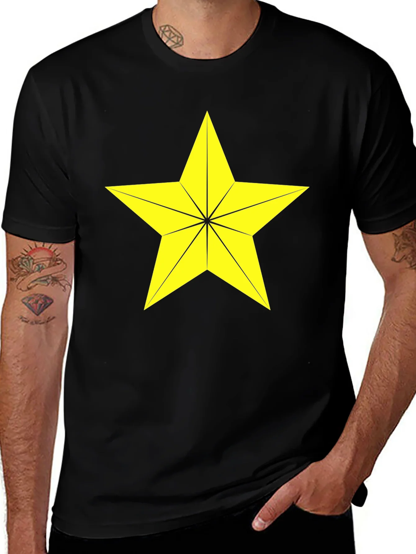 Star Graphic Tee - Bold Yellow Star Design