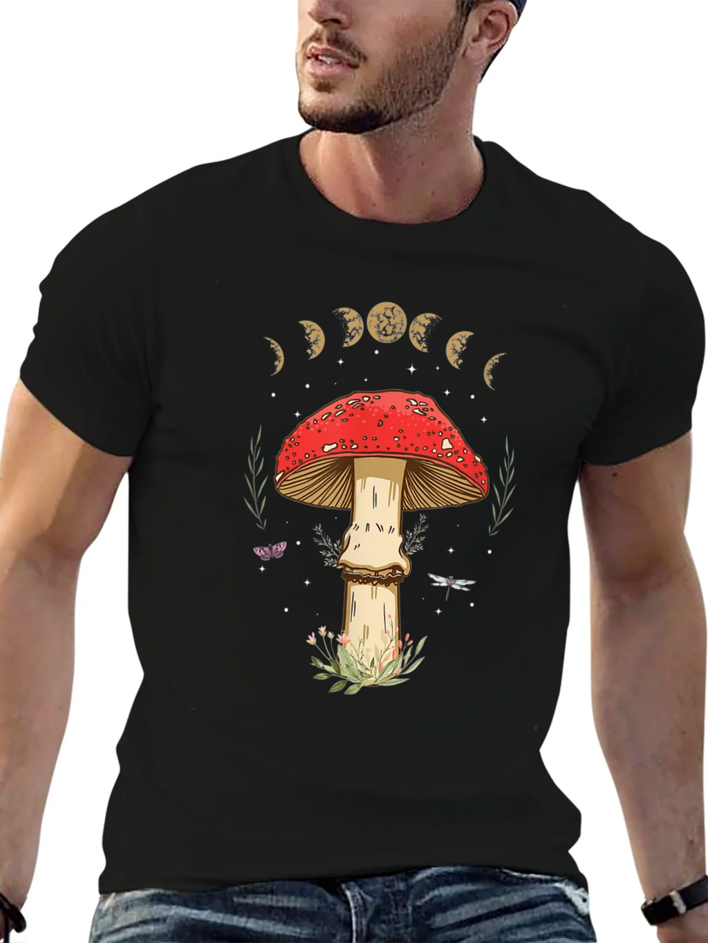 Mushroom Moon Phase Graphic Tee - Nature Lover Shirt