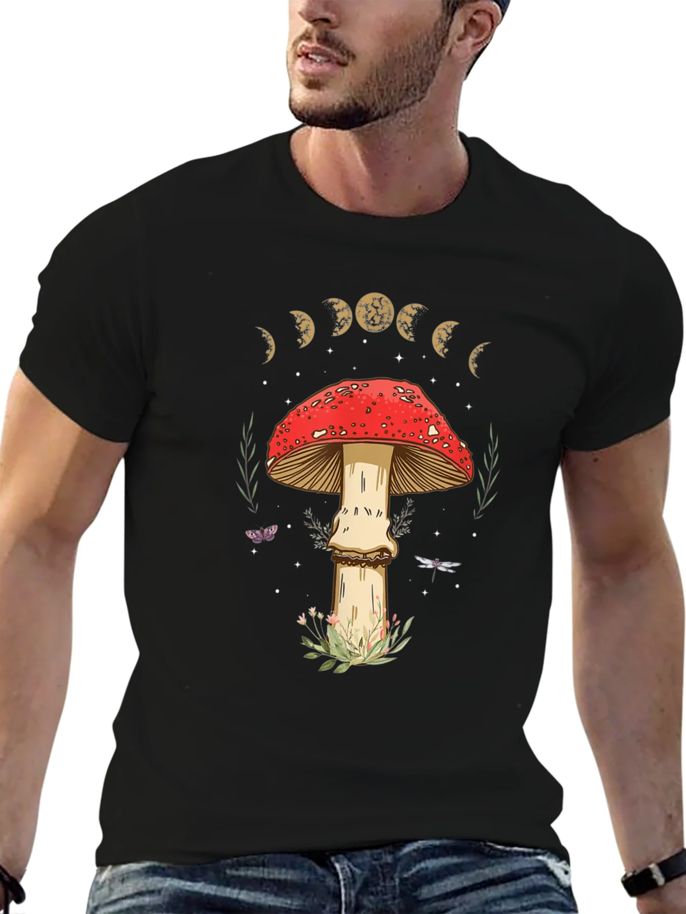 Mushroom Moon Phase Graphic Tee - Nature Lover Shirt