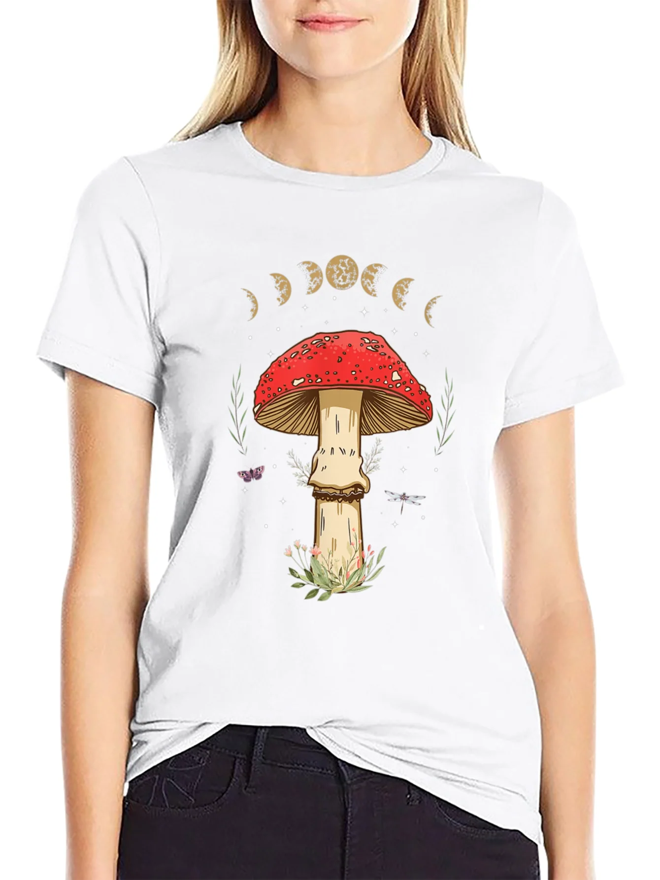 Mushroom Moon Phase Graphic Tee - Nature Lover Shirt