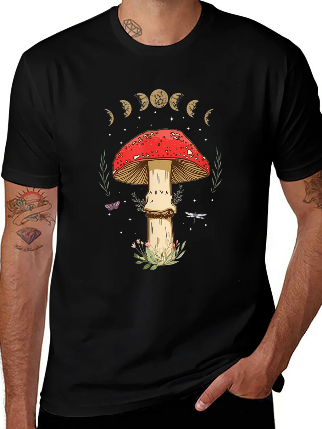 Mushroom Moon Phase Graphic Tee - Nature Lover Shirt
