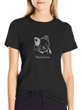 Stay Pawsitive Cat Graphic Tee - Black