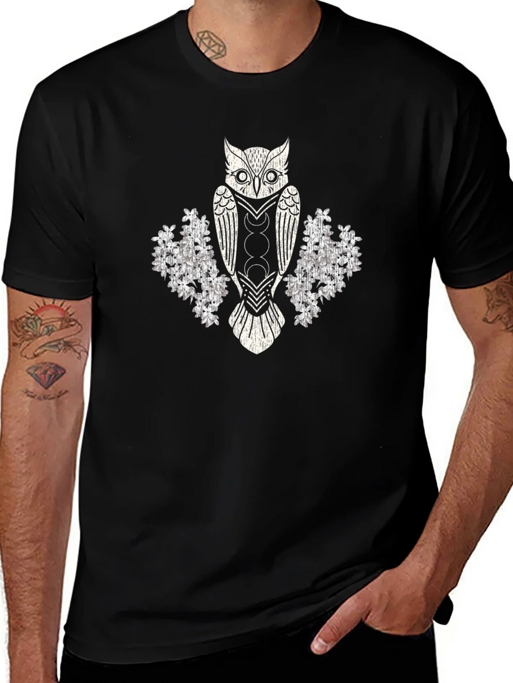 Mystic Owl Graphic Tee - Black Cotton Blend T-Shirt