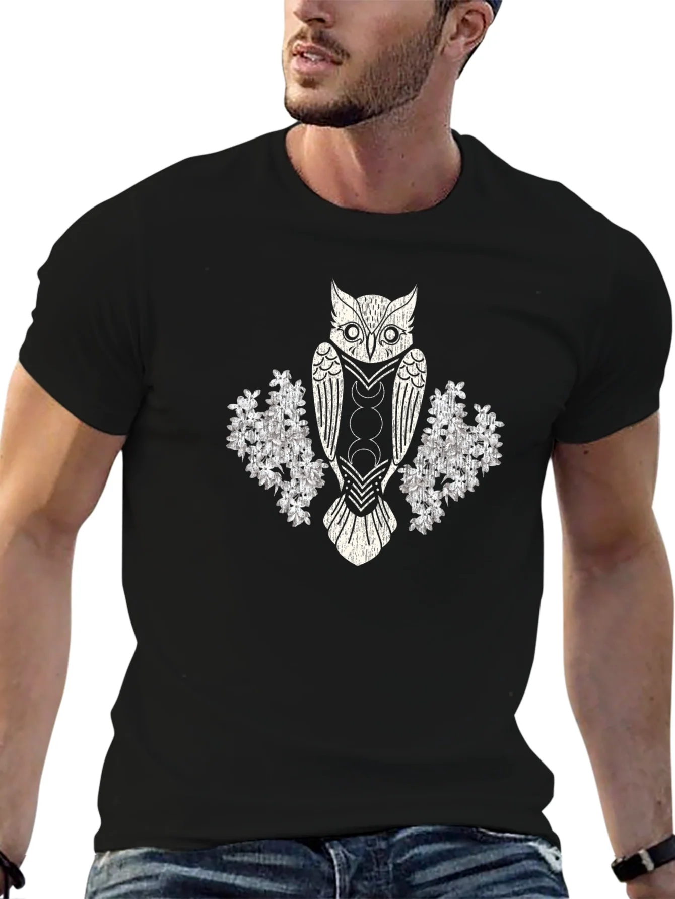 Mystic Owl Graphic Tee - Black Cotton Blend T-Shirt