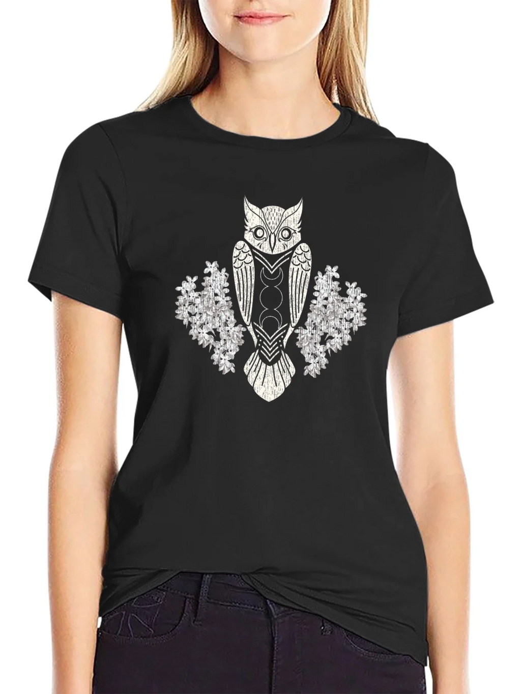 Mystic Owl Graphic Tee - Black Cotton Blend T-Shirt