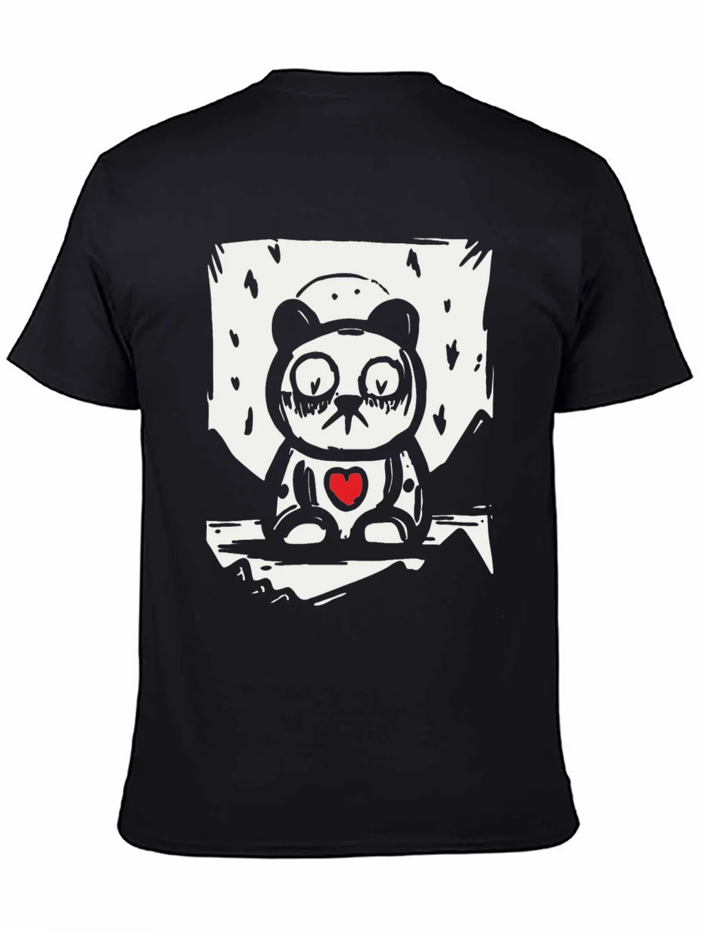 Sad Panda Heart Graphic Tee - Black