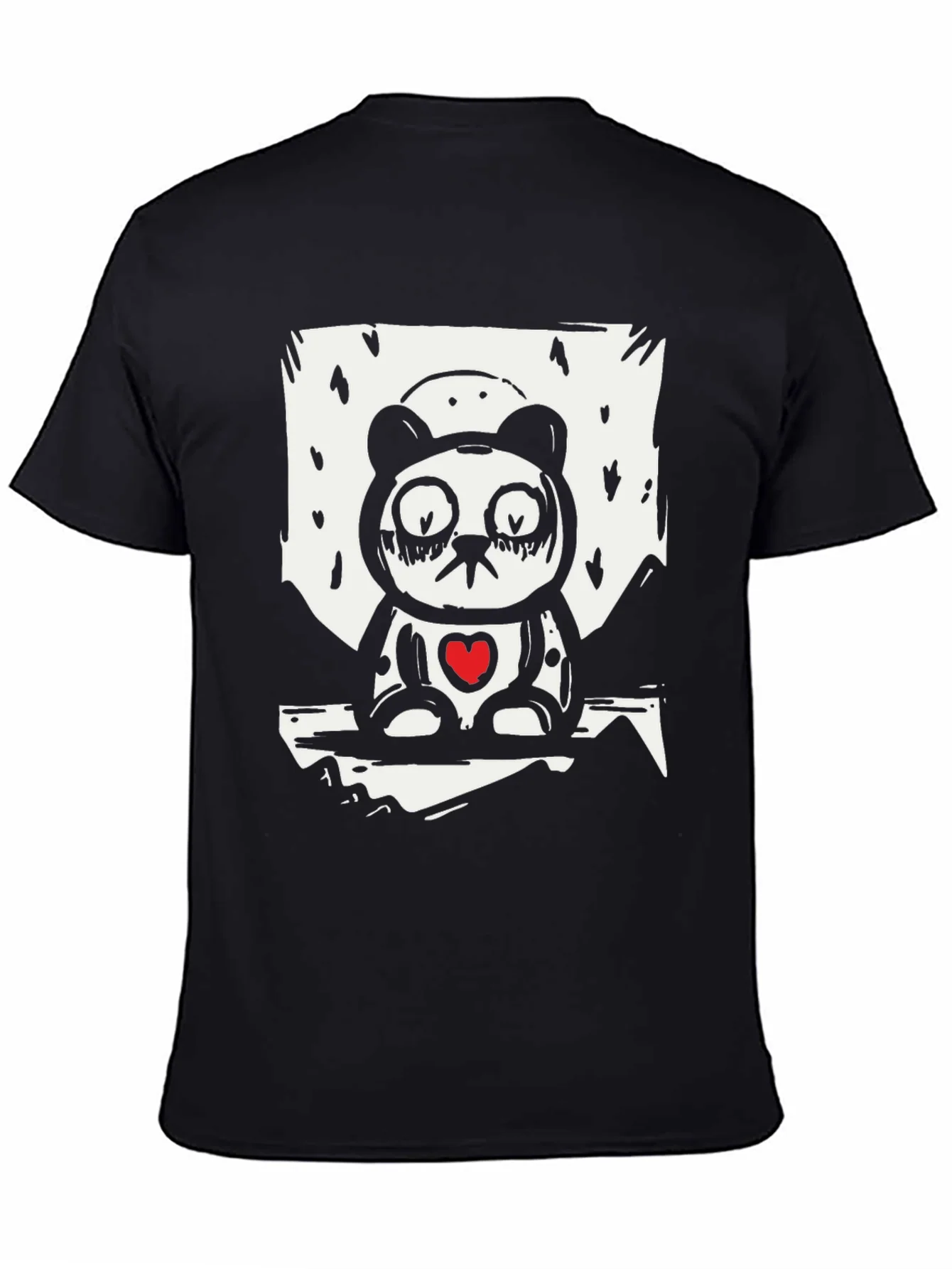Sad Panda Heart Graphic Tee - Black