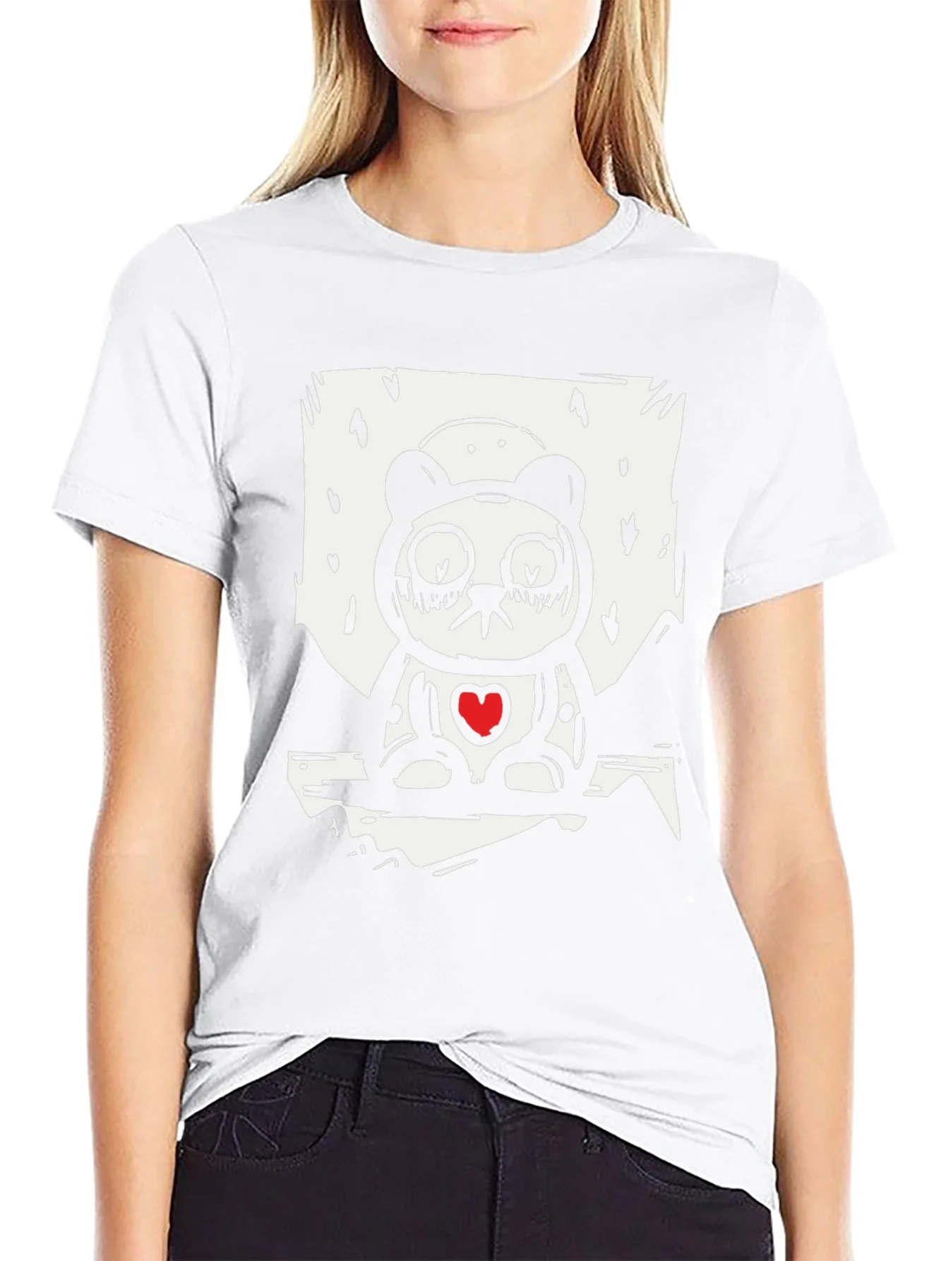 Sad Panda Heart Graphic Tee - Black