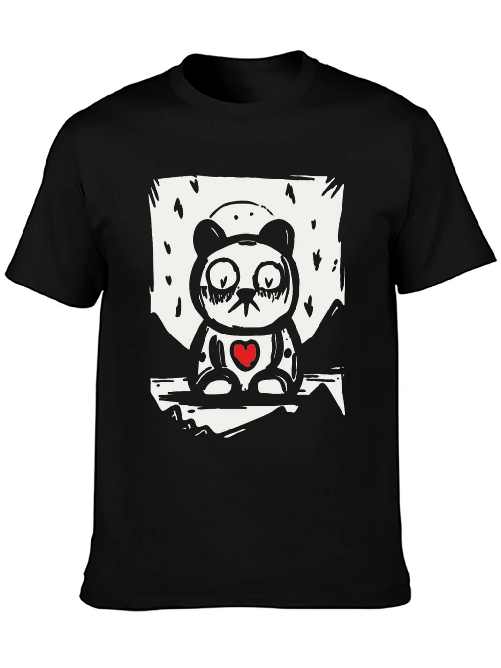 Sad Panda Heart Graphic Tee - Black