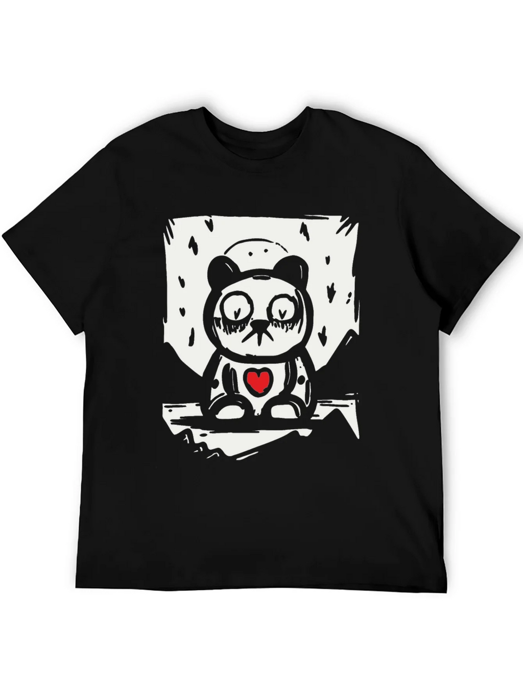 Sad Panda Heart Graphic Tee - Black