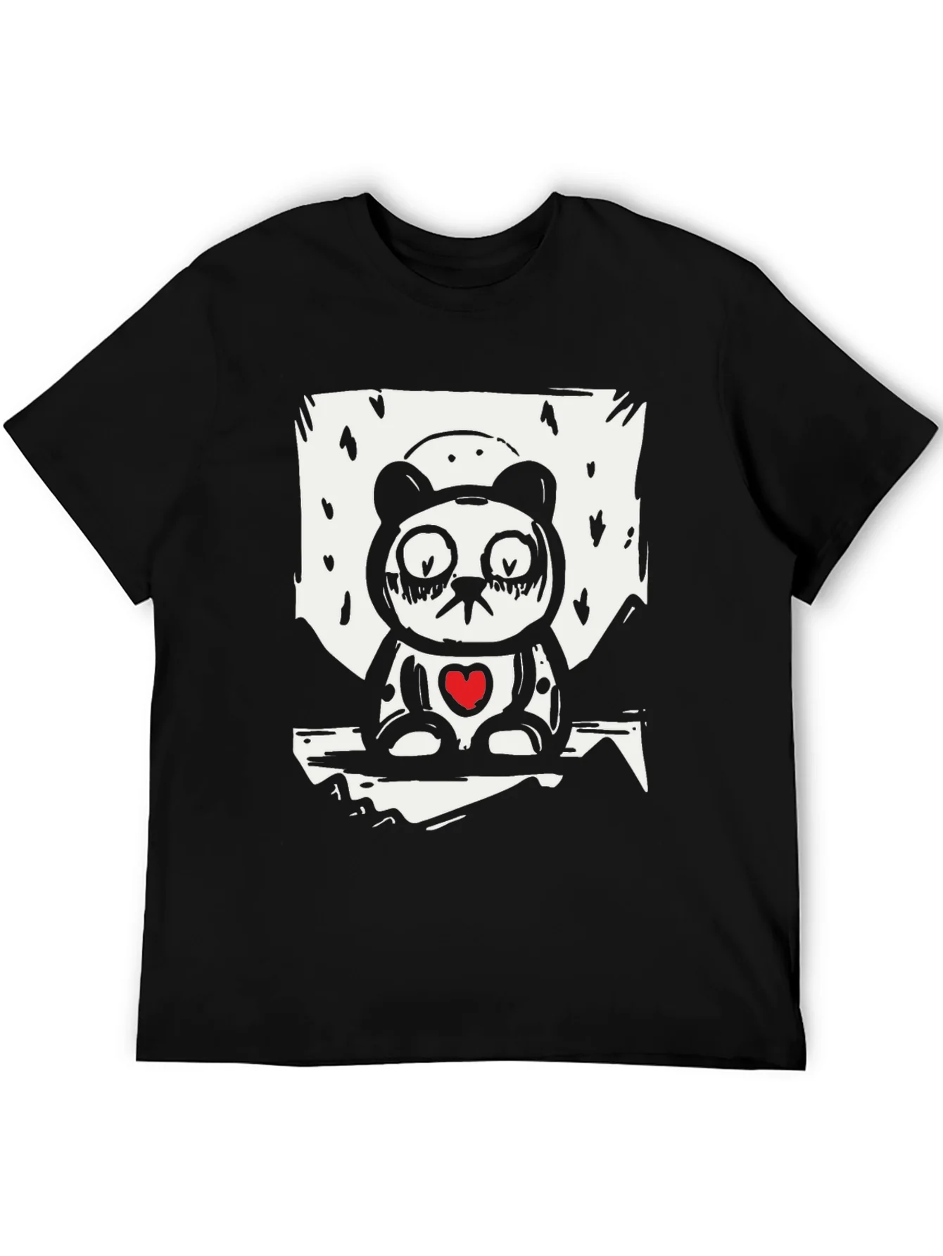 Sad Panda Heart Graphic Tee - Black