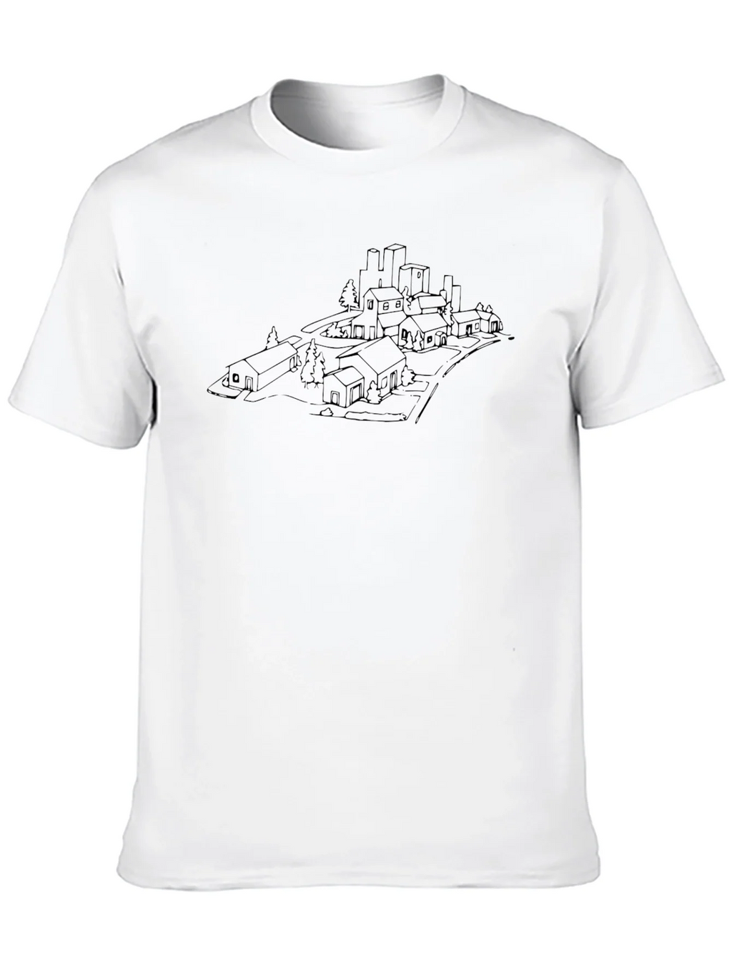 Urban Sketch Black T-Shirt - Cityscape Design