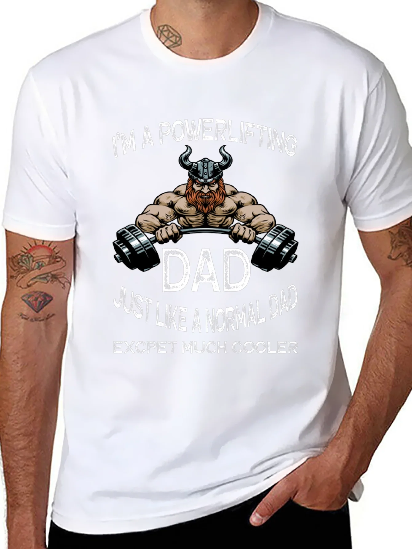 Powerlifting Dad Graphic T-Shirt - Cool Viking Design