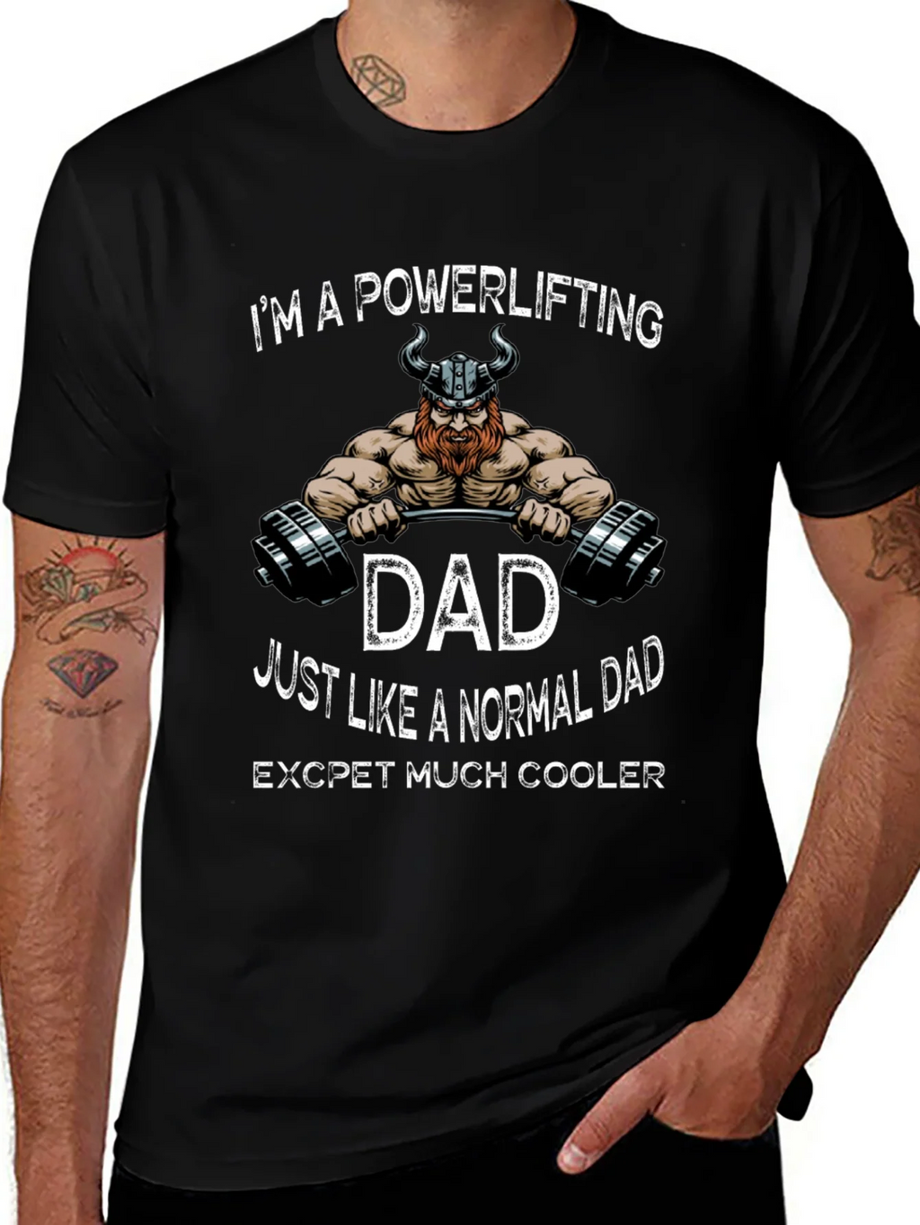 Powerlifting Dad Graphic T-Shirt - Cool Viking Design